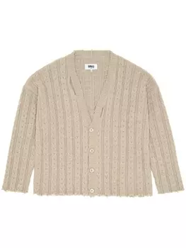MM6 Maison Margiela кардиган в рубчик с V-образным вырезом, нейтральный цвет