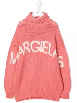 MM6 Maison Margiela Kids джемпер вязки интарсия с высоким воротником, розовый