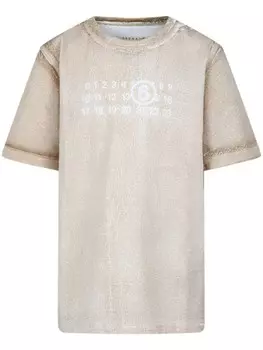 MM6 Maison Margiela Kids футболка с принтом цифр и эффектом потертости, нейтральный цвет