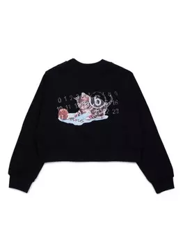 MM6 Maison Margiela Kids хлопковая толстовка с принтом кошки, черный