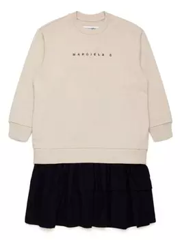 MM6 Maison Margiela Kids хлопковое платье с логотипом, нейтральный цвет