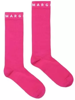 MM6 Maison Margiela Kids носки в рубчик с логотипом, розовый