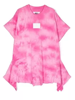 MM6 Maison Margiela Kids платье-футболка с принтом тай-дай, розовый