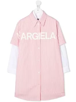 MM6 Maison Margiela Kids полосатое платье-рубашка с логотипом, розовый