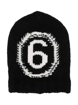 MM6 Maison Margiela Kids шапка бини вязки интарсия с логотипом, черный