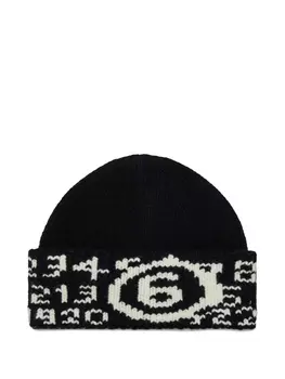 MM6 Maison Margiela Kids шапка бини вязки интарсия, черный