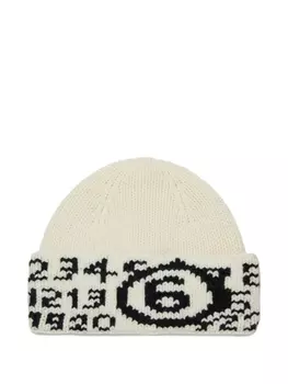 MM6 Maison Margiela Kids шапка бини вязки интарсия, белый