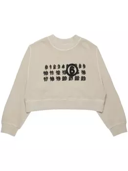 MM6 Maison Margiela Kids укороченная толстовка с логотипом, нейтральный цвет