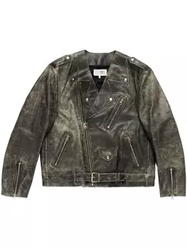 MM6 Maison Margiela кожаная байкерская куртка "Brown", зеленый