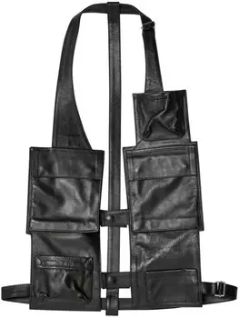 MM6 Maison Margiela кожаный жилет с множеством карманов, черный