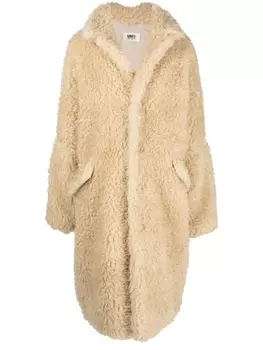 MM6 Maison Margiela однобортная шуба из искусственного меха, нейтральный цвет