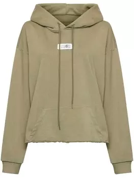 MM6 Maison Margiela толстовка с капюшоном с необработанным краем и числовым рисунком, нейтральный цвет