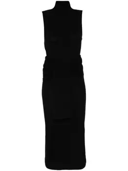 MM6 Maison Margiela трикотажное платье миди с высоким воротником, черный