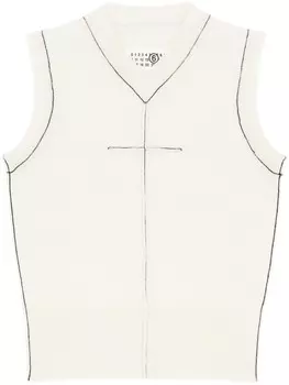 MM6 Maison Margiela верхний жилет из шерстяной вязки с отделкой стежками, белый