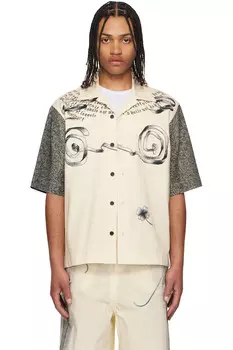 Многоцветная боулинговая рубашка с тату-принтом Jean Paul Gaultier, экрю