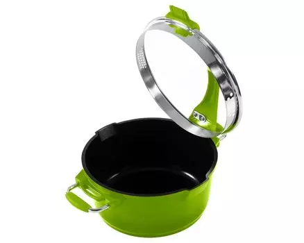 Многофункциональная кастрюля / кастрюля 20 см, литой алюминий KING с керамическим покрытием Внутри: FUSION TI с ситечком в крышке / цвет: зеленый