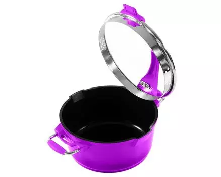 Многофункциональная кастрюля / кастрюля 20см, литой алюминий KING с керамическим покрытием Внутри: FUSION TI с ситечком в крышке / цвет: Ягодный