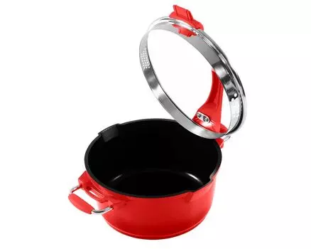 Многофункциональная кастрюля / кастрюля 24см KING из литого алюминия с керамическим покрытием Внутри: FUSION TI с ситечком в крышке / цвет: красный