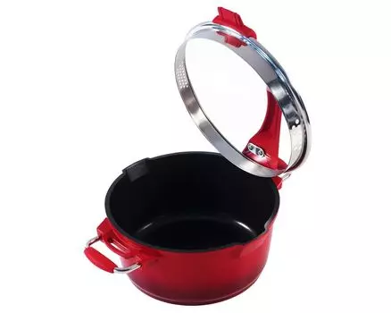 Многофункциональная кастрюля / кастрюля 24см, литой алюминий KING с керамическим покрытием Внутри: FUSION TI с ситечком в крышке / цвет: красный