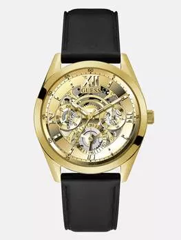 Многофункциональные часы из черной и золотистой кожи Guess Factory