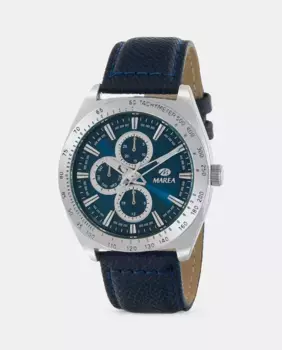 Многофункциональные мужские часы B41374/2 Кожаный ремешок и синий циферблат Marea