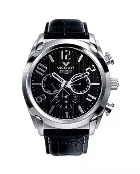 Многофункциональные мужские часы на черном кожаном ремешке Viceroy, черный