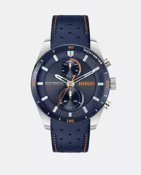 Многофункциональные синие кожаные мужские часы Fast 1530371 Hugo
