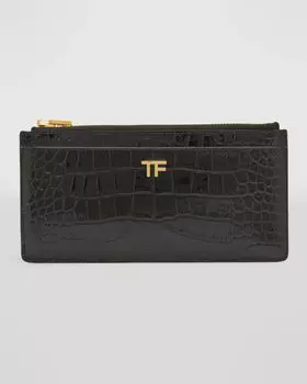 Многофункциональный кошелек TF из тисненой кожи под крокодила TOM FORD, цвет Black