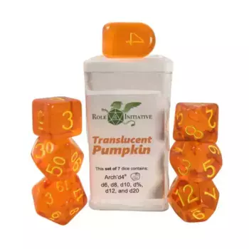 Многогранные игральные кости — полупрозрачная тыква с желтым и арочным 4 (7), Game Dice - Translucent (Role 4 Initiative)