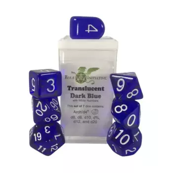 Многогранные игральные кости — полупрозрачные темно-синие с белым и Arch'd4 (7), Game Dice - Translucent (Role 4 Initiative)