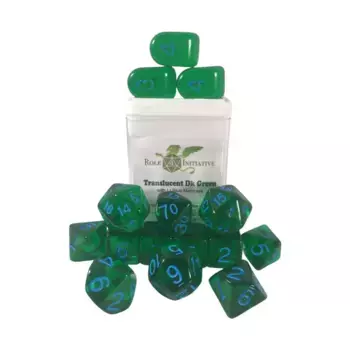 Многогранные игральные кости — полупрозрачные темно-зеленые со светло-голубым и Arch'd4 (15), Game Dice - Translucent (Role 4 Initiative)