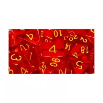 Многогранные игральные кости — полупрозрачный красный с золотом (15), Game Dice - Translucent (Role 4 Initiative)
