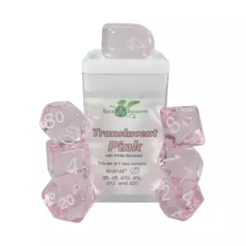 Многогранные игральные кости — полупрозрачный розовый с белым и Arch'd4 (7), Game Dice - Translucent (Role 4 Initiative)
