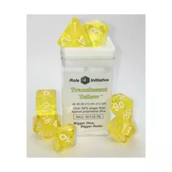 Многогранные игральные кости — полупрозрачный желтый с белым (15), Game Dice - Translucent (Role 4 Initiative)