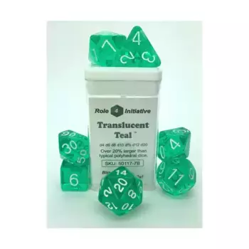 Многогранные кубики — полупрозрачный бирюзовый с белым (15), Game Dice - Translucent (Role 4 Initiative)