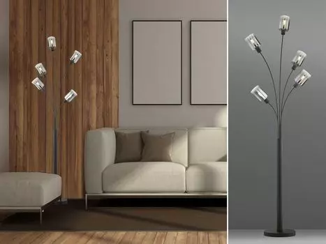 Многоламповый торшер черно-дымчатое стекло - необычный индустриальный торшер meineWunschleuchte, белый