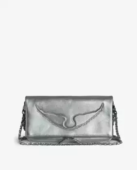 Многопозиционная кожаная сумка Rock среднего размера серебристого цвета Zadig & Voltaire, серебряный