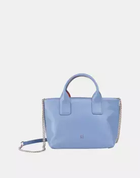 Многопозиционная кожаная сумочка с плечевым ремнем на цепочке Dudu, голубой