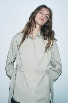 Многопозиционная поплиновая рубашка ZARA, светлый хаки