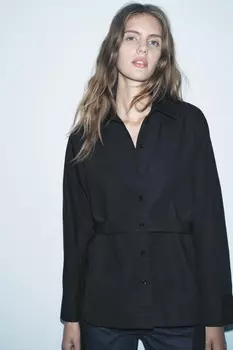 Многопозиционная поплиновая рубашка ZARA, темный антрацит