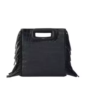 Многопозиционная сумка M из кожи с тиснением под крокодила Maje, черный