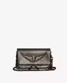 Многопозиционная сумка Small Rock Nano из черной кожи Zadig & Voltaire, серый