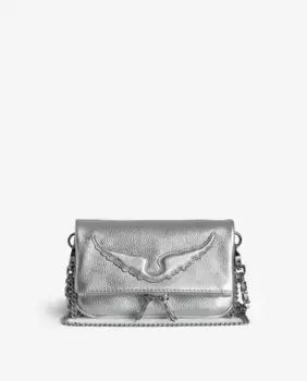 Многопозиционный клатч из серебристой кожи Small Rock Nano Zadig & Voltaire, серебряный