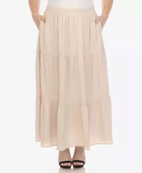 Многоярусная длинная юбка больших размеров со складками White Mark, бежевый