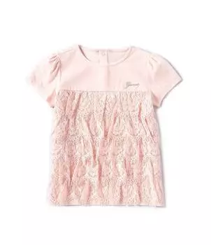 Многоярусная кружевная футболка Guess Little Girl 2T-7 с короткими рукавами, розовый