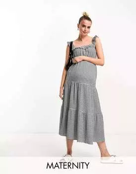 Многоярусная летняя пляжная юбка в черно-белую клетку The Frolic Maternity