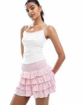 Многоярусная мини-юбка Bershka розового цвета