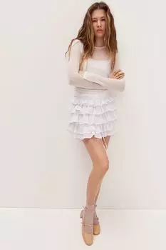 Многоярусная мини-юбка из хлопка H&M, белый