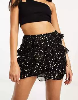 Многоярусная мини-юбка со звездами и рюшами ASOS