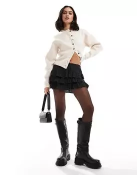 Многоярусная мини-юбка темно-серого цвета Bershka